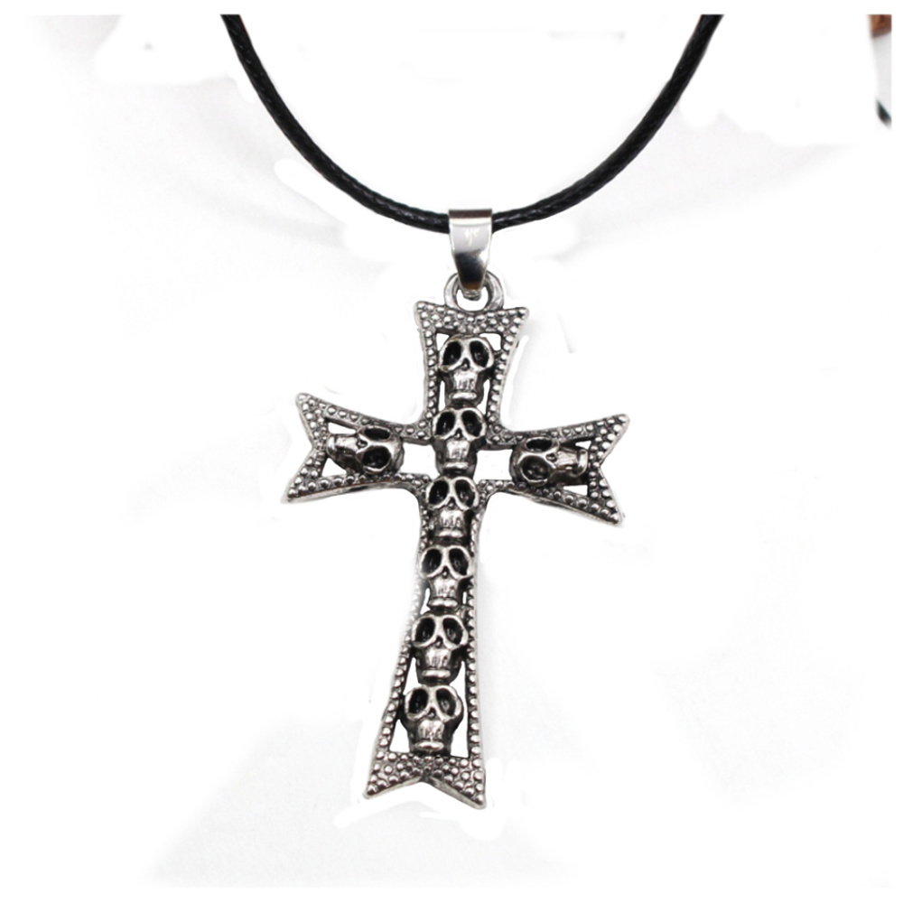 Skull Heads Cross Necklace Pendant Jewelry 262